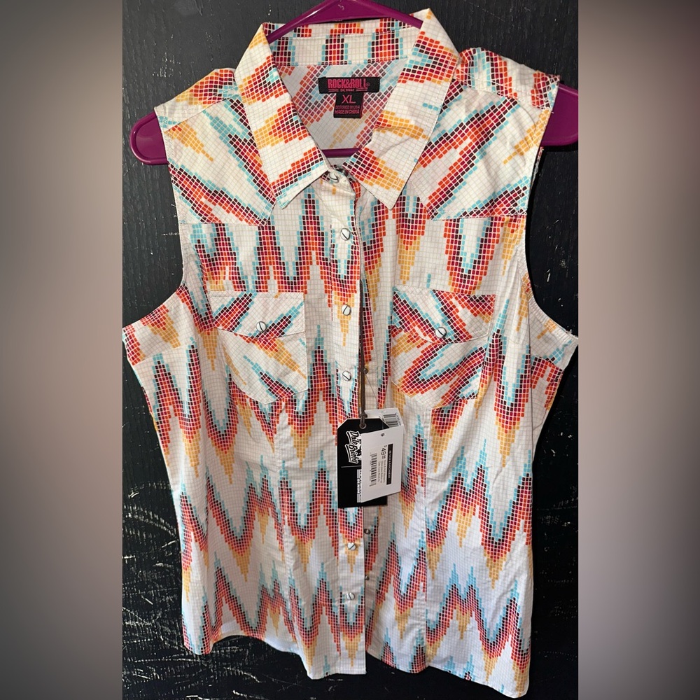 Rock & Roll Denim Multicolor Sleeveless Western Top